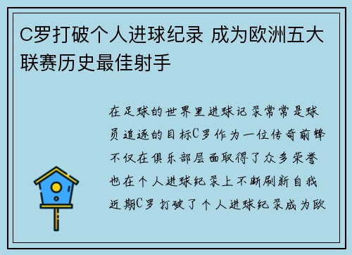 C罗打破个人进球纪录 成为欧洲五大联赛历史最佳射手